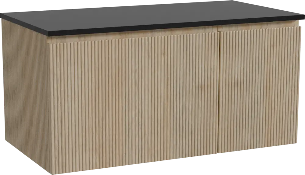Storke Ribs hängendes Möbelstück Set: 100 x 52 cm, Rohe Eiche, mit Panton Einzel Waschtischplatte, Pulverbeschichtetes MDF, Schwarz matt, Vertikale symmetrische gerade Rippe Jetzt Bestellen