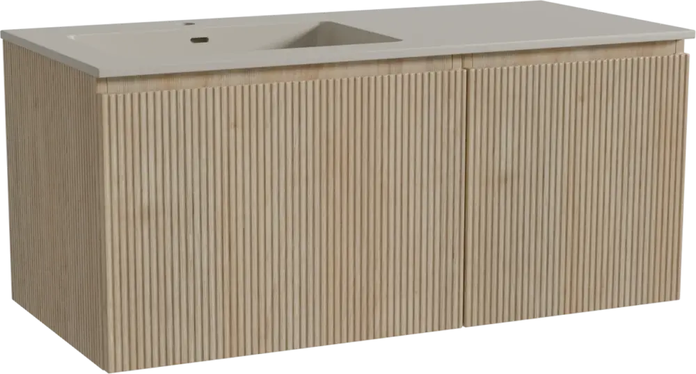 Storke Ribs hängendes Möbelstück Set: 110 x 52 cm, Rohe Eiche, mit Diva Waschtisch links, Top Solid, Seidengrau, Vertikale symmetrische gerade Rippe Sonderangebot