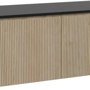Wochenendangebot Storke Ribs hängendes Möbelstück Set: 130 x 52 cm, Rohe Eiche, mit Panton Einzel- oder Doppel Waschtischplatte, Pulverbeschichtetes MDF, Schwarz matt, Vertikale symmetrische gerade Rippe