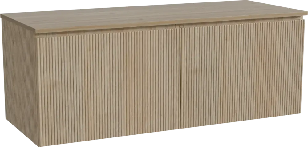 Echt Storke Ribs hängendes Möbelstück Set: 130 x 52 cm, Rohe Eiche, mit Panton Einzel- oder Doppel Waschtischplatte, Melamin, Rohe Eiche, Vertikale symmetrische gerade Rippe