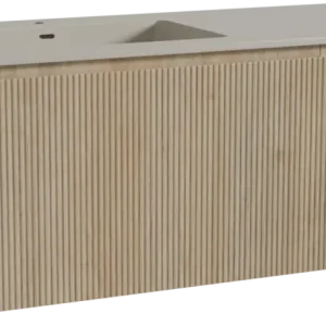 Top-Preis Storke Ribs hängendes Möbelstück Set: 140 x 52 cm, Rohe Eiche, mit Diva Waschtisch links, Top Solid, Seidengrau, Vertikale symmetrische gerade Rippe