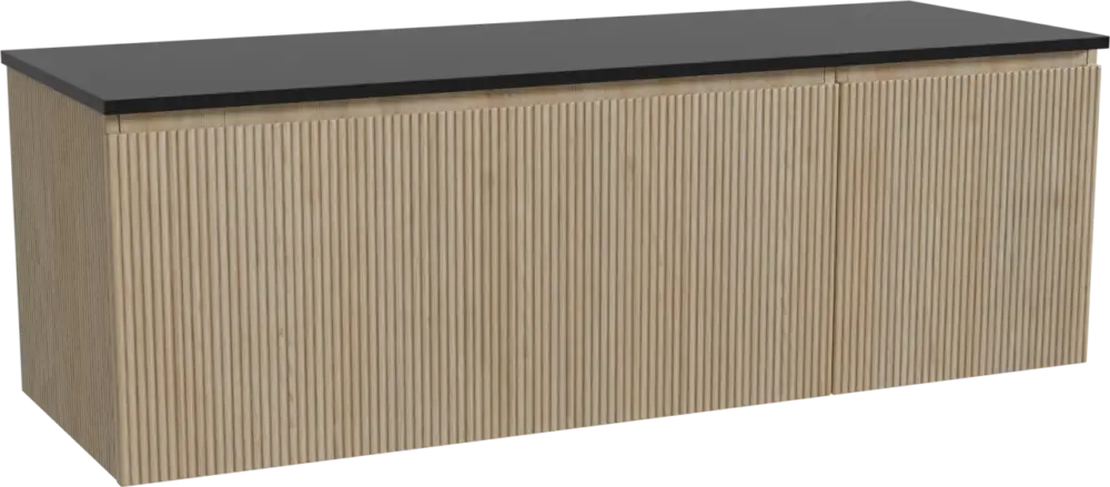 Top-Preis Storke Ribs hängendes Möbelstück Set: 150 x 52 cm, Rohe Eiche, mit Panton Einzel- oder Doppel Waschtischplatte, Pulverbeschichtetes MDF, Schwarz matt, Vertikale symmetrische gerade Rippe