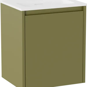 Top-Preis Storke Seda hängendes Möbelstück Set: 45 x 35 cm, Olivgün, mit Mata Einzelwaschtisch, Solid Surface Weiß matt