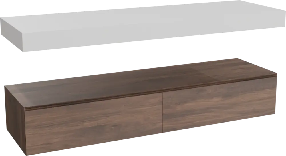 Angebot Balmani Mitra Elements hängendes Möbelstück Set: 180 x 55 cm, Amerikanischer Nussbaum mit Dominus Einzel- oder Doppel Waschtischplatte, Solid Surface Weiß matt