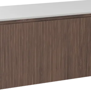 Balmani Eclips hängendes Möbelstück Set: 120 x 55 cm, Amerikanischer Nussbaum, mit Eclips Einzel- oder Doppel Waschtischplatte Solid Surface Weiβ matt, Vertikale symmetrische gerade Rippe Markenprodukt