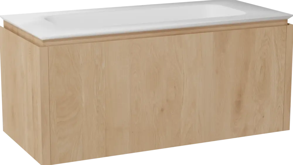 Balmani Eclips hängendes Möbelstück Set: 120 x 55 cm, Eiche Natur, mit Eclips Einzelwaschtisch Solid Surface Weiβ matt Günstig