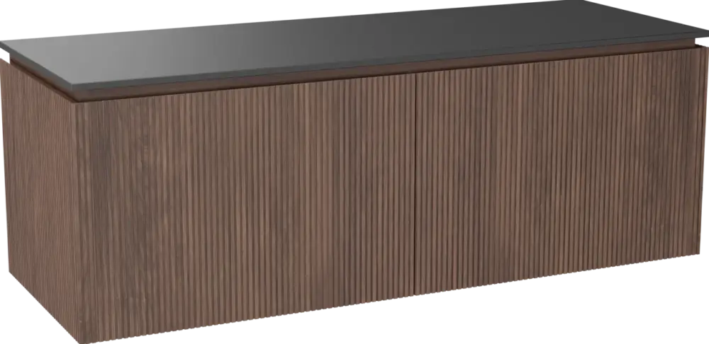 Knallerangebot Balmani Eclips hängendes Möbelstück Set: 150 x 55 cm, Amerikanischer Nussbaum, mit Stretto Einzel- oder Doppel Waschtischplatte Granit poliert, Vertikale symmetrische gerade Rippe