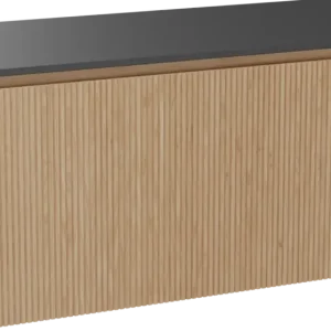 Balmani Eclips hängendes Möbelstück Set: 120 x 55 cm, Eiche Natur, mit Stretto Einzel Waschtischplatte Granit poliert, Vertikale symmetrische gerade Rippe Super-Preis