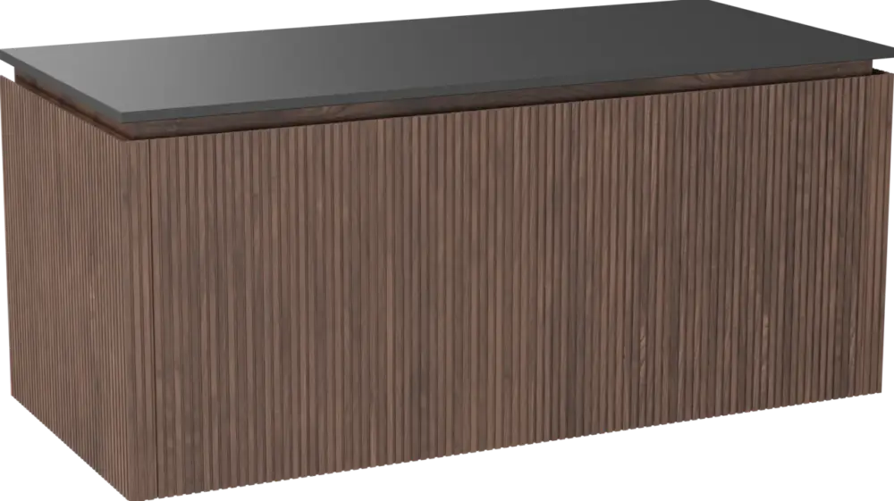 Balmani Eclips hängendes Möbelstück Set: 120 x 55 cm, Amerikanischer Nussbaum, mit Stretto Einzel Waschtischplatte Granit poliert, Vertikale symmetrische gerade Rippe Top-Preis