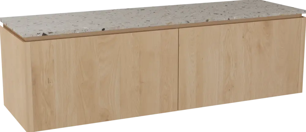 Balmani Eclips hängendes Möbelstück Set: 180 x 55 cm, Eiche Natur, mit Stretto Einzel- oder Doppel Waschtischplatte Greige Terrazzo Billig