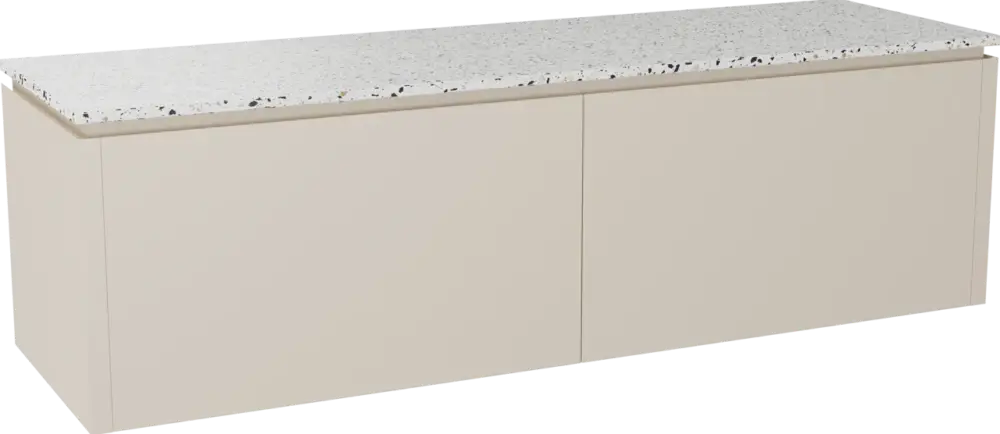 Balmani Eclips hängendes Möbelstück Set: 180 x 55 cm, Sandbeige, mit Stretto Einzel- oder Doppel Waschtischplatte Bianco Nero Terrazzo Schneller Versand