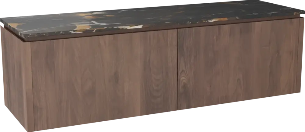 Balmani Eclips hängendes Möbelstück Set: 180 x 55 cm, Amerikanischer Nussbaum, mit Stretto Einzel- oder Doppel Waschtischplatte Portoro Gold Marmor Heißes Angebot
