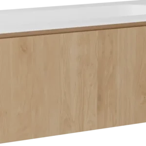 Balmani Eclips hängendes Möbelstück Set: 120 x 55 cm, Eiche Natur, mit Tablo Oval Einzelwaschtisch mit 2 Bohrungen Solid Surface Weiβ matt Kracherpreis