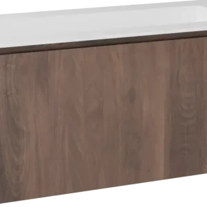 Ausverkauf Balmani Eclips hängendes Möbelstück Set: 120 x 55 cm, Amerikanischer Nussbaum, mit Tablo Stretto Einzelwaschtisch mit 2 Bohrungen Solid Surface Weiβ matt