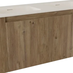 Wochenendangebot Storke Soft hängendes Möbelstück Set: 120 x 46 cm, Eiche rau, mit Mata Soft Doppelwaschtischplatte Solid Surface Beige Granit, Vertikale symmetrische gerade Rippe