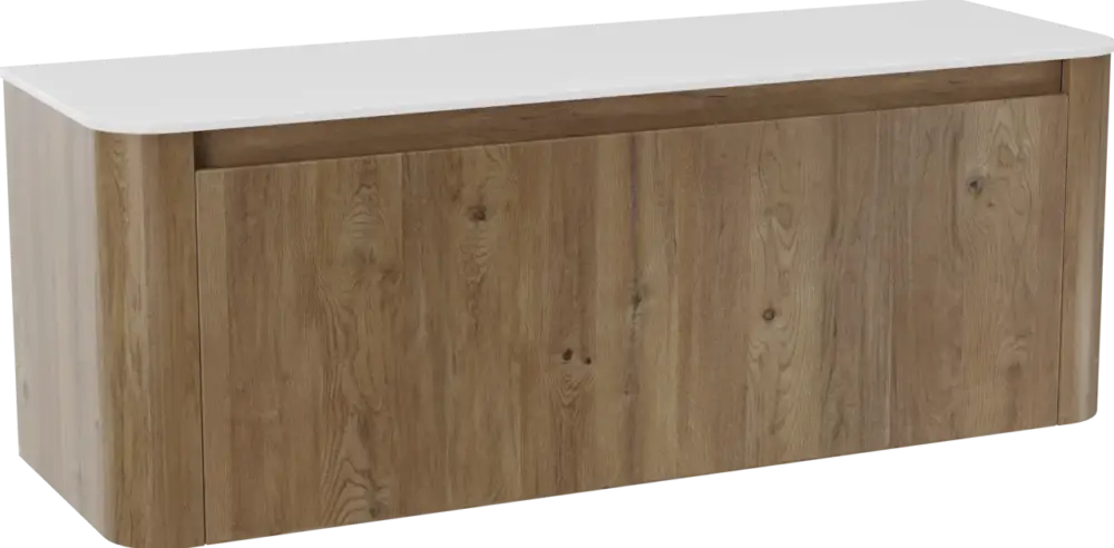 Zertifiziert Storke Soft hängendes Möbelstück Set: 140 x 46 cm, Eiche rau, mit Tavola Soft Einzel- oder Doppel Waschtischplatte Solid Surface Weiβ matt