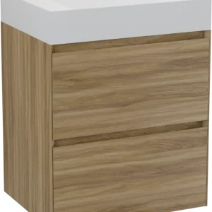 Zertifiziert Balmani Mitra Compact hängendes Möbelstück Set: 60 x 46 cm, Wildeiche, mit Argila Waschtisch rechts Marmorkomposit Weiβ matt