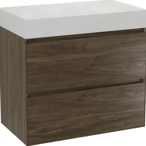 Aktuell Balmani Mitra Compact hängendes Möbelstück Set: 80 x 46 cm, Amerikanischer Nussbaum, mit Argila Waschtisch links Marmorkomposit Weiβ glänzend