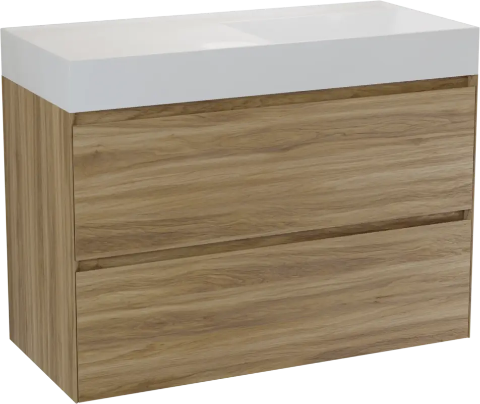 Balmani Mitra Compact hängendes Möbelstück Set: 100 x 46 cm, Wildeiche, mit Argila Waschtisch rechts Marmorkomposit Weiβ glänzend Jetzt Bestellen