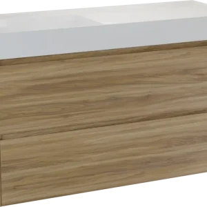 Zertifiziert Balmani Mitra Compact hängendes Möbelstück Set: 120 x 46 cm, Wildeiche, mit Argila Waschtisch links Marmorkomposit Weiβ glänzend