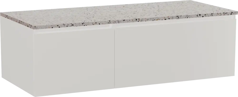 Top-Preis Storke Edge hängendes Möbelstück Set: 120 x 52 cm, Weiß glänzend, mit Tavola Einzel- oder Doppel Waschtischplatte, Terrazzo in Weiß/Schwarz matt