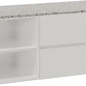 Top-Seller Storke Edge hängendes Möbelstück Set: 120 x 52 cm, Weiß glänzend, mit Tavola Einzel- oder Doppel Waschtischplatte, Terrazzo in Weiß/Schwarz matt