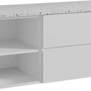 Zertifiziert Storke Edge hängendes Möbelstück Set: 120 x 52 cm, Weiß matt, mit Tavola Einzel- oder Doppel Waschtischplatte, Terrazzo in Weiß/Schwarz matt