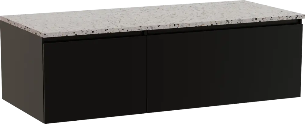 Sofort Bestellen Storke Edge hängendes Möbelstück Set: 120 x 52 cm, Schwarz matt, mit Tavola Einzel- oder Doppel Waschtischplatte, Terrazzo in Weiß/Schwarz matt