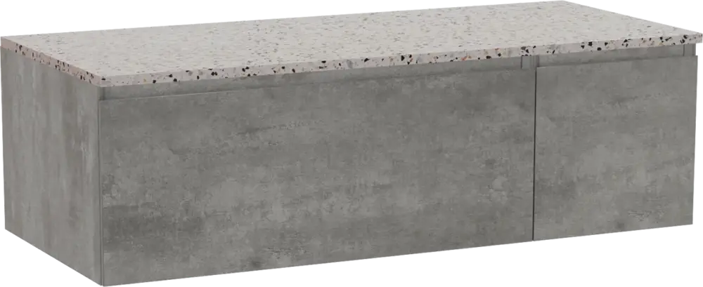 Saisonangebot Storke Edge hängendes Möbelstück Set: 120 x 52 cm, Beton dunkelgrau, mit Tavola Einzel- oder Doppel Waschtischplatte, Terrazzo in Weiß/Schwarz matt