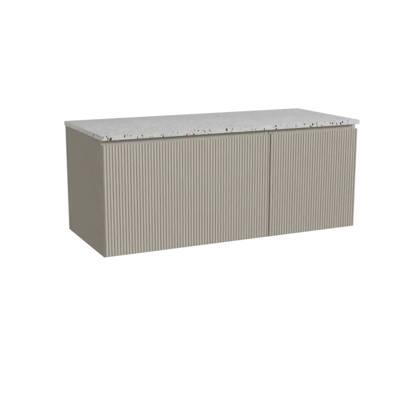 Top-Preis Storke Ribs hängendes Möbelstück Set: 120 x 52 cm, Seidengrau, mit Tavola Einzel- oder Doppel Waschtischplatte, Terrazzo in Weiß/Schwarz matt, Vertikale symmetrische gerade Rippe