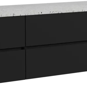 Top-Preis Storke Edge hängendes Möbelstück Set: 150 x 52 cm, Schwarz matt, mit Tavola Einzel- oder Doppel Waschtischplatte, Terrazzo in Weiß/Schwarz matt