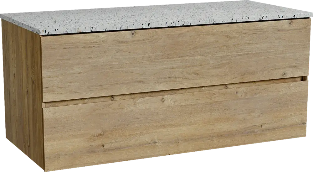 Top-Preis Storke Edge hängendes Möbelstück Set: 120 x 52 cm, Rohe Eiche, mit Tavola Einzel- oder Doppel Waschtischplatte, Terrazzo in Weiß/Schwarz matt