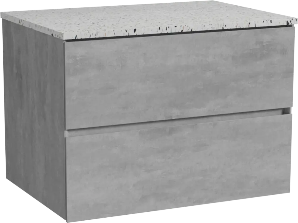 Abverkauf Storke Edge hängendes Möbelstück Set: 75 x 52 cm, Beton dunkelgrau, mit Tavola Einzel Waschtischplatte, Terrazzo in Weiß/Schwarz matt
