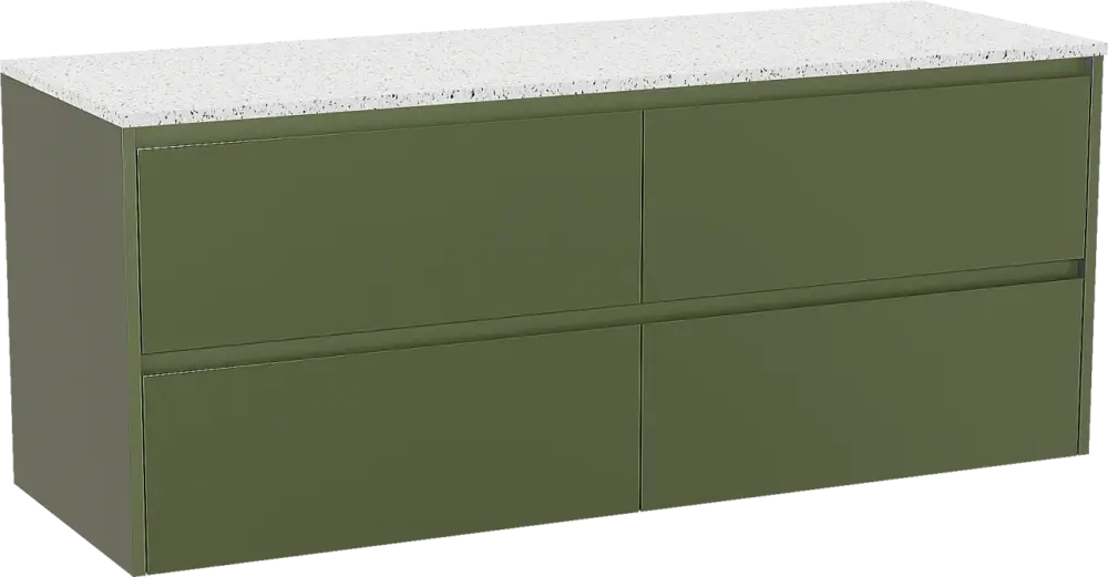 Preisreduziert Storke Seda hängendes Möbelstück Set: 150 x 52 cm, Olivgrün, mit Tavola Einzel- oder Doppel Waschtischplatte, Terrazzo in Weiß/Schwarz matt