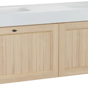 Aktuell Balmani Lemon hängendes Möbelstück Set: 180 x 55 cm, Naturbelassene Eiche Furnier, mit Arcato Doppelwaschtisch, Weiß matt