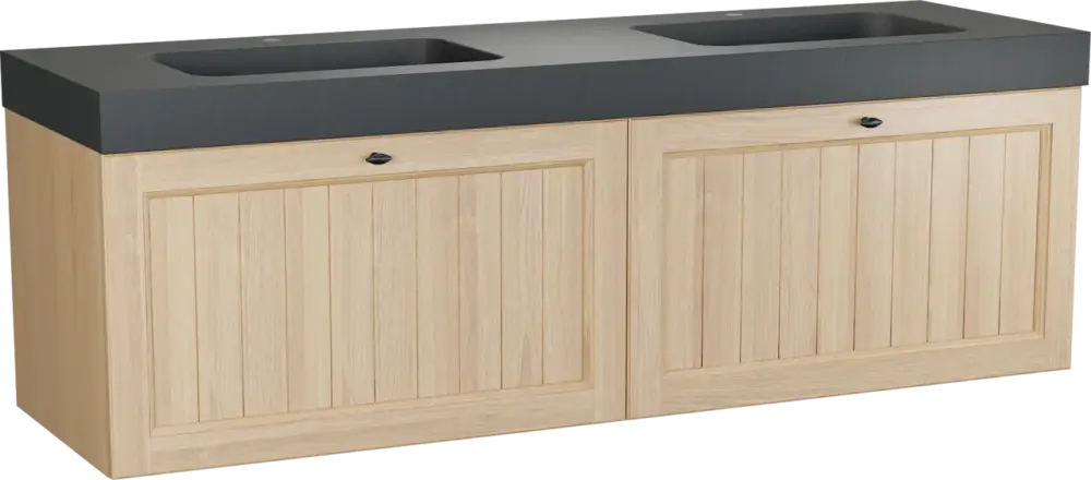 Schneller Versand Balmani Lemon hängendes Möbelstück Set: 180 x 55 cm, Naturbelassene Eiche Furnier, mit Napoli Doppelwaschtisch, Schwarzes Granit