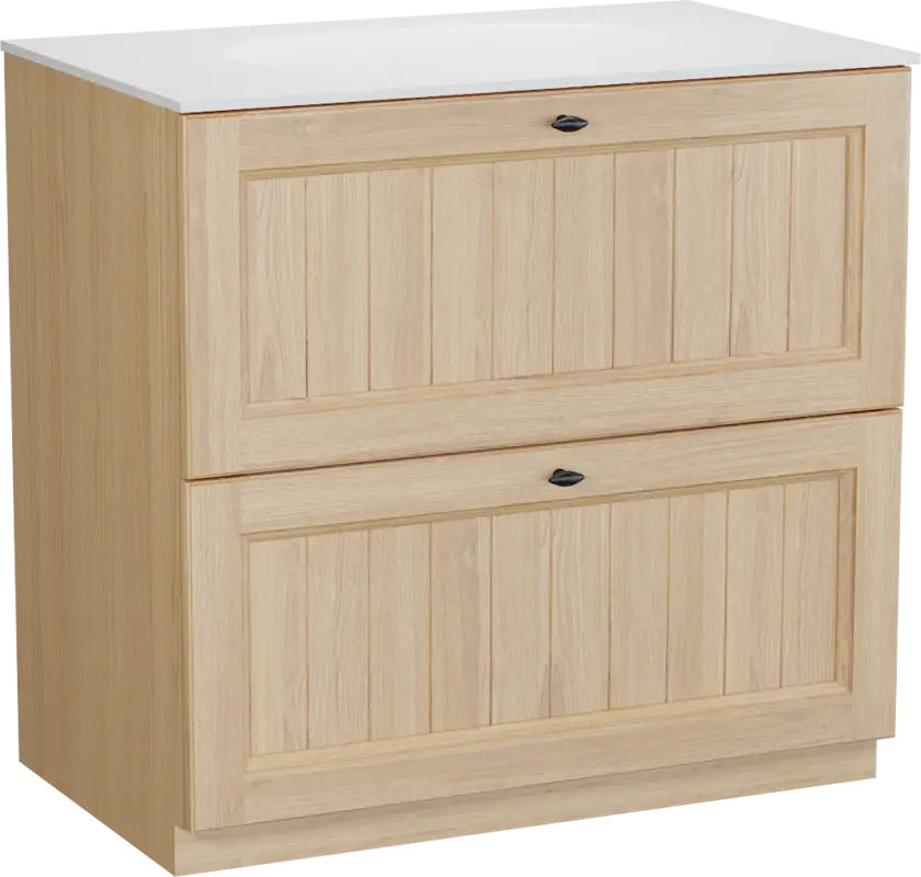Beliebt Balmani Lemon freistehendes Möbelstück Set: 90 x 55 cm, Naturbelassene Eiche Furnier, mit Tablo Oval Einzelwaschtisch, Weiß matt
