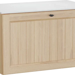 Aktuell Balmani Lemon hängendes Möbelstück Set: 90 x 55 cm, Naturbelassene Eiche Furnier, mit Tablo Stretto Einzelwaschtisch, Weiß matt