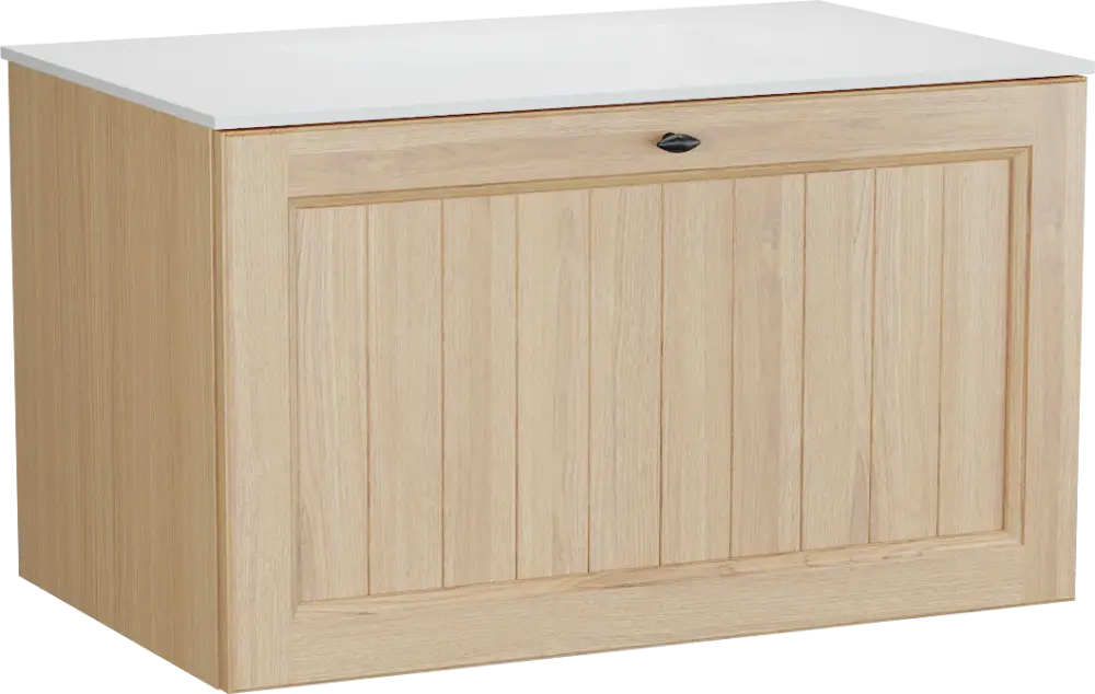 Aktuell Balmani Lemon hängendes Möbelstück Set: 90 x 55 cm, Naturbelassene Eiche Furnier, mit Tablo Stretto Einzelwaschtisch, Weiß matt