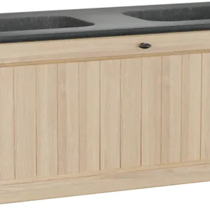 Ausverkauf Balmani Lemon hängendes Möbelstück Set: 135 x 55 cm, Naturbelassene Eiche Furnier, mit Tablo Arcato Doppelwaschtisch, Schwarzes Granit