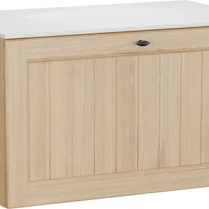 Abverkauf Balmani Lemon hängendes Möbelstück Set: 90 x 55 cm, Naturbelassene Eiche Furnier, mit Tablo Arcato Einzelwaschtisch, Weiß matt