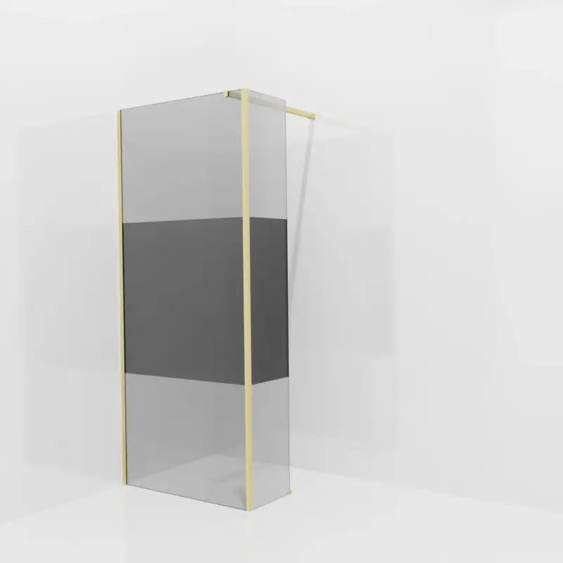Bestseller Balmani Modular Walk-In Dusche mit fester Seitenwand: 90 x 200 cm, Rauchglas mit mattiertem Streifen, Profil Brushed Champagne Gold