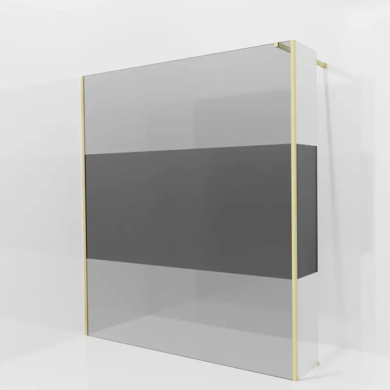 Zertifiziert Balmani Modular Walk-In Dusche mit fester Seitenwand: 180 x 200 cm, Rauchglas mit mattiertem Streifen, inklusive Coating, Profil Brushed Champagne Gold