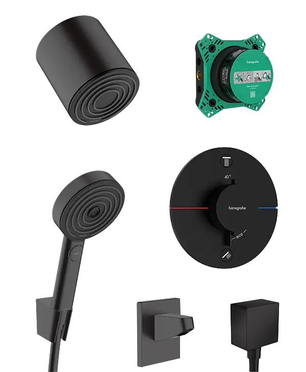 Geprüft Hansgrohe Showerselect Comfort S Duschsystem: Unterputz, inkl. Thermostat-Duscharmatur, inkl. Duschkopf, 10,5 cm, Schwarz Matt