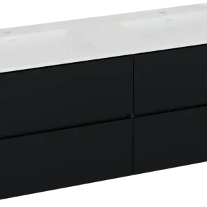 Top-Preis Storke Edge hängendes Möbelstück Set: 150 x 52 cm, Schwarz matt, mit Bilia Doppelwaschtisch, Marmorkomposit Weiß glänzend