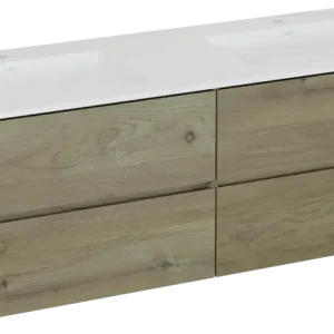 Top-Preis Storke Edge hängendes Möbelstück Set: 170 x 52 cm, Rohe Eiche, mit Bilia Doppelwaschtisch, Marmorkomposit Weiß glänzend