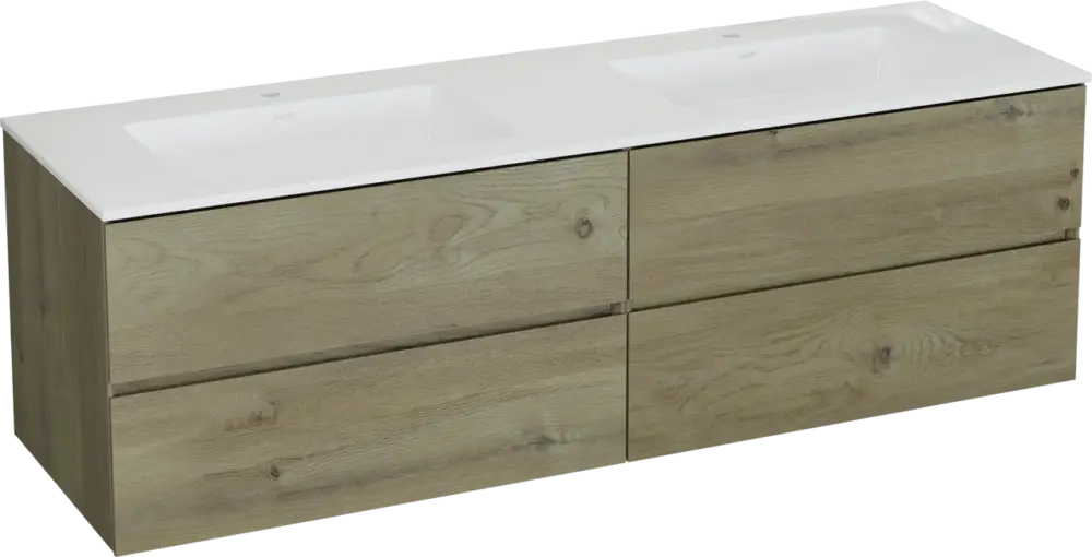 Top-Preis Storke Edge hängendes Möbelstück Set: 170 x 52 cm, Rohe Eiche, mit Bilia Doppelwaschtisch, Marmorkomposit Weiß glänzend