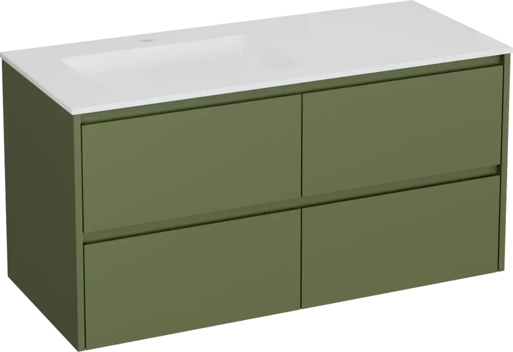 Storke Seda hängendes Möbelstück Set: 120 x 52 cm, Olivgrün, mit Bilia Waschtisch links, Marmorkomposit Weiß glänzend Jetzt Bestellen