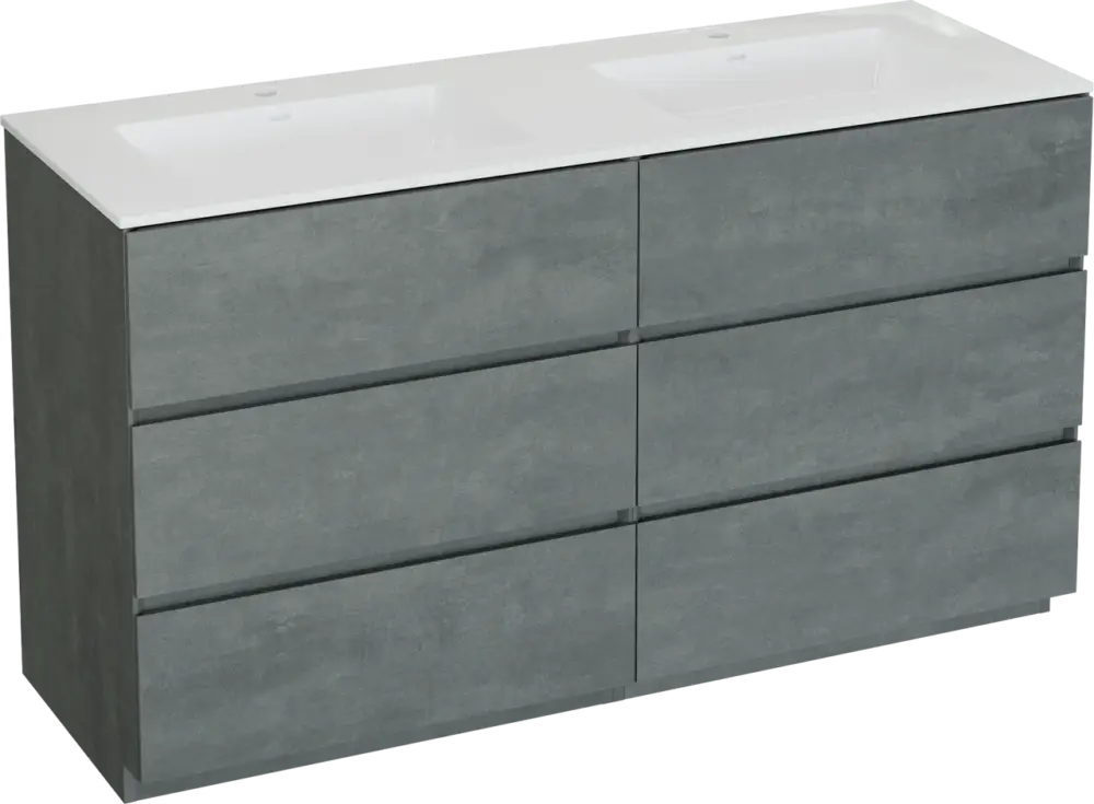 Direkt Vom Hersteller Storke Edge freistehendes Möbelstück Set: 150 x 52 cm, Beton dunkelgrau, mit Bilia Doppelwaschtisch, Marmorkomposit Weiß glänzend