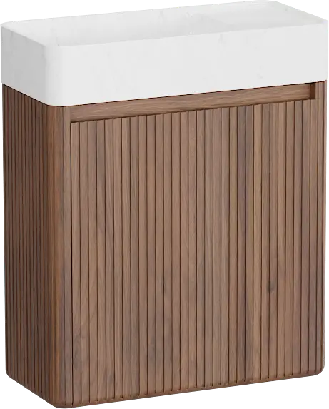 Balmani Fara Ribs hängendes WC-Möbel-Set, 45 x 22 cm, Amerikanischer Nussbaum mit Fara Waschtisch in Carrara-Marmor Neuheit